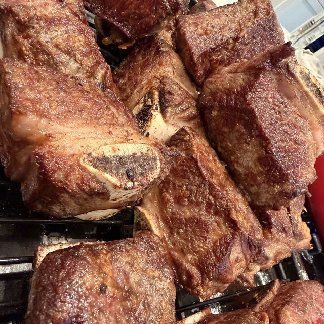 Short ribs seared deep brown, close up